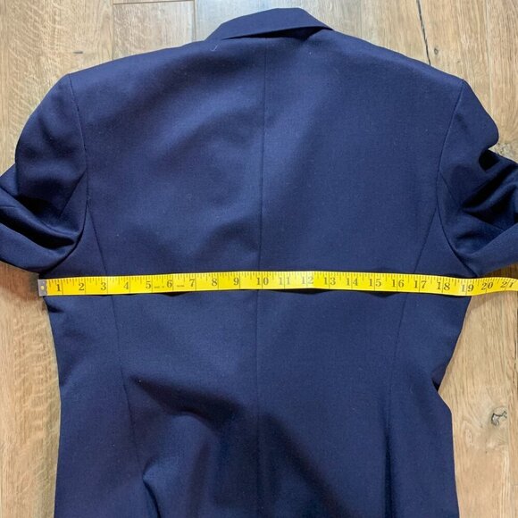 Vintage 80s 90s Double Breasted Navy Blue Wool Structured Long Blazer - Picture 10 of 13